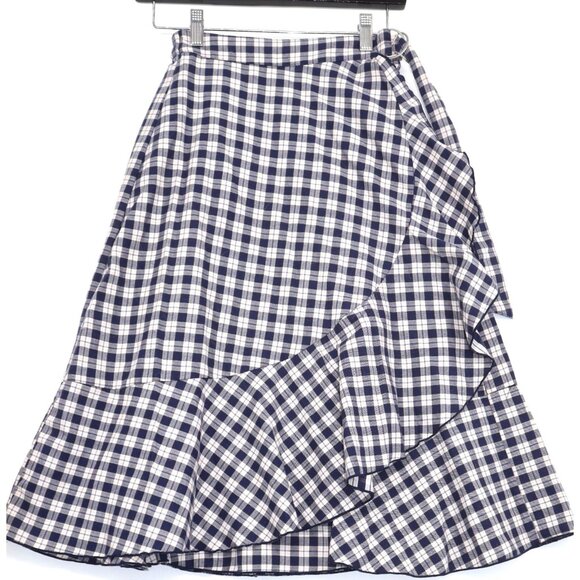 Y2K Vintage Earth Music & Ecology Gingham Wrap Skirt Ruffle Hem Sz M Cottagecore - Picture 1 of 13
